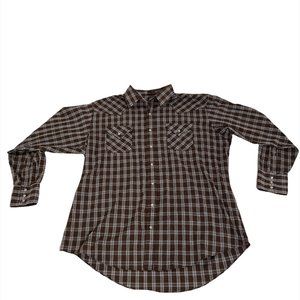 Plains Western Wear Mens Pearl Snap Long Sleeve Shirt Sz XL Tall Man Plaid